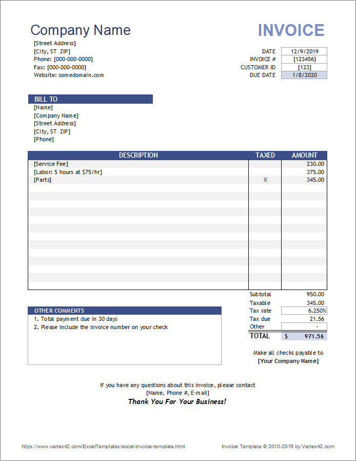 excel business invoice template