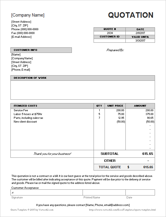 Price Quotation Excel Template